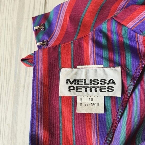 Vintage Melissa Pussybow Necktie Midi Dress in Red and Purple Satin Stripe Sz 6 - Picture 8 of 11